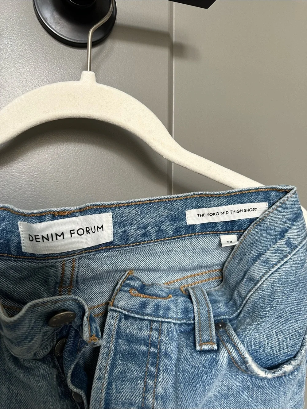 Aritzia DENIM FORUM Light Blue High-Rise Cutoff Denim Shorts